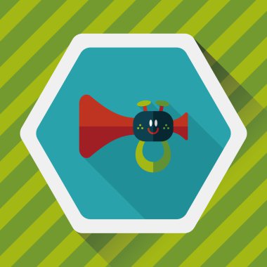 trompet veya boynuzu oyuncak düz simgesi ile uzun gölge, eps10