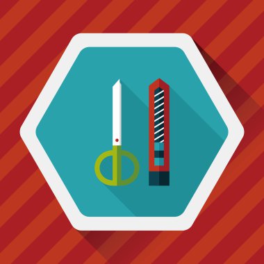 makas ve kağıt bıçak düz simgesi ile uzun gölge, eps10