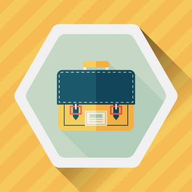 Evrak Çantası'nı okul çantası düz simgesi ile uzun gölge, eps10