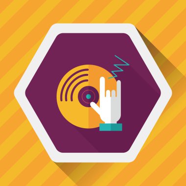 DJ müzik düz simgesi ile uzun gölge, eps10