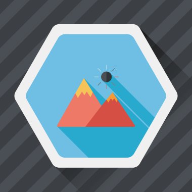 uzun gölge ile dağ turistik düz simgesi