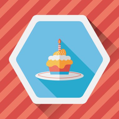 doğum günü pastası düz simgesi ile uzun gölge, eps10