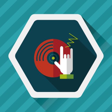 DJ müzik düz simgesi ile uzun gölge, eps10