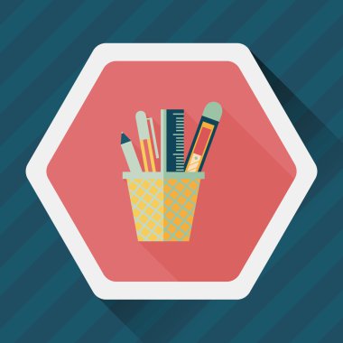 kalem tutucu düz simgesi ile uzun gölge, eps10