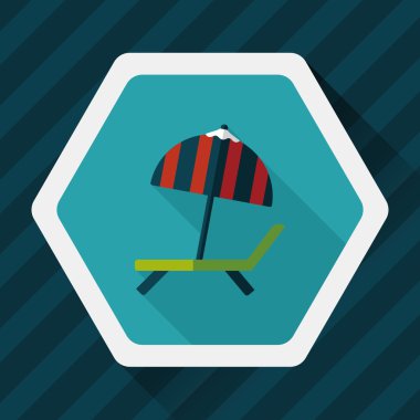 uzun gölge ile tembel plaj şezlong koltuğu düz simgesi