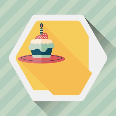doğum günü pastası düz simgesi ile uzun gölge, eps10