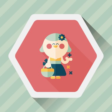 düğün çiçeği kız düz ikon, uzun gölge, eps10