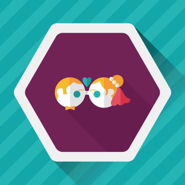 Düğün Çift düz simgesi ile uzun gölge, eps10