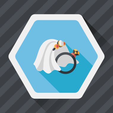 Gelin peçe ve elmas yüzük düz simgesiyle uzun gölge, eps10