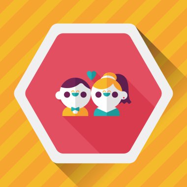 Düğün Çift düz simgesi ile uzun gölge, eps10