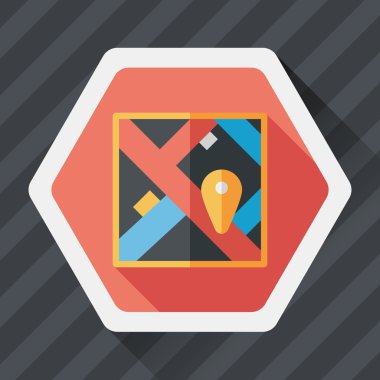 uzun gölge ile harita yer düz simgesi