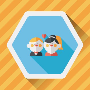 Düğün Çift düz simgesi ile uzun gölge, eps10