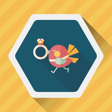 kuş uzun gölge, eps10 ile elmas yüzük düz simgesi ile düğün