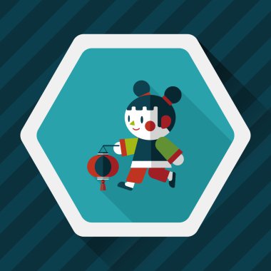 Çin yeni yılı kız uzun gölge, eps10 düz simgesiyle