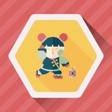 Çin yeni yılı kız uzun gölge, eps10 düz simgesiyle