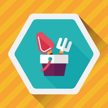 kürek ve kova oyuncakları düz simgesi ile uzun gölge, eps10