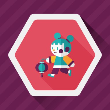 Çin yeni yılı kız uzun gölge, eps10 düz simgesiyle