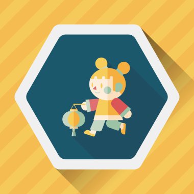 Çin yeni yılı kız uzun gölge, eps10 düz simgesiyle