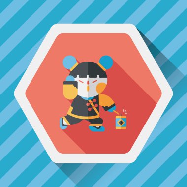 Çin yeni yılı kız uzun gölge, eps10 düz simgesiyle