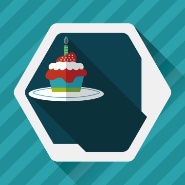doğum günü pastası düz simgesi ile uzun gölge, eps10
