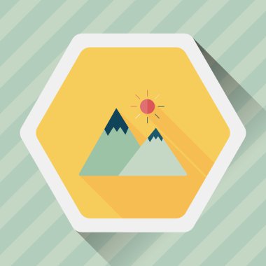 uzun gölge ile dağ turistik düz simgesi