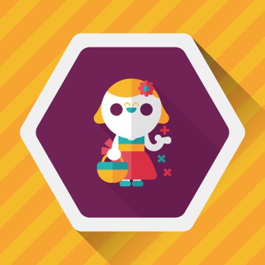 düğün çiçeği kız düz ikon, uzun gölge, eps10