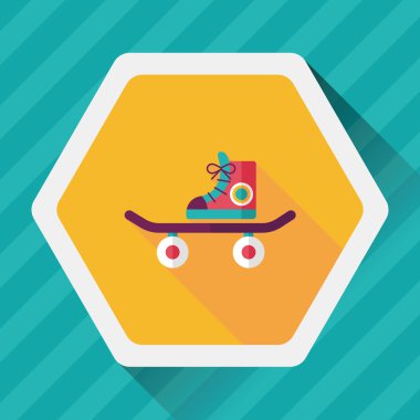 kaykay uzun gölge düz simgesi