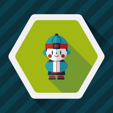 Çin yeni yılı çocuk düz simgesi ile uzun gölge, eps10