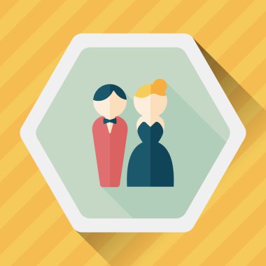 Düğün Çift düz simgesi ile uzun gölge, eps10