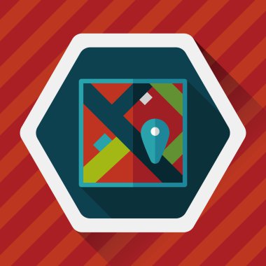 uzun gölge ile harita yer düz simgesi