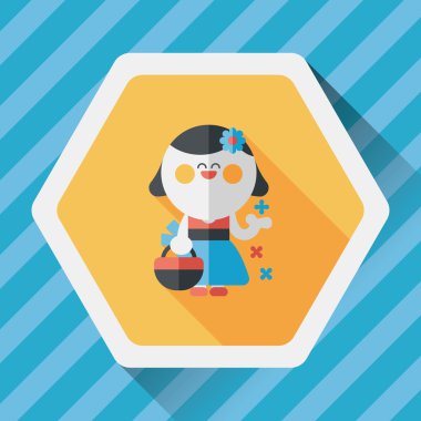 düğün çiçeği kız düz ikon, uzun gölge, eps10