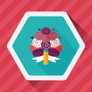 çiçek buketi düz simgesi ile uzun gölge, eps10 düğün