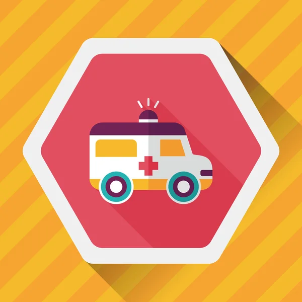 Uzun gölge ile ambulansa düz simgesi — Stok Vektör