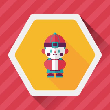 Çin yeni yılı çocuk düz simgesi ile uzun gölge, eps10