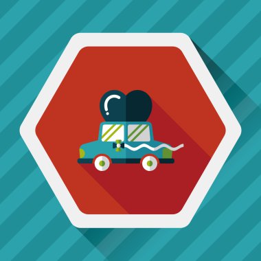 Düğün araba düz simgesi ile uzun gölge, eps10