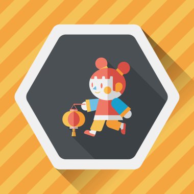 Çin yeni yılı kız uzun gölge, eps10 düz simgesiyle