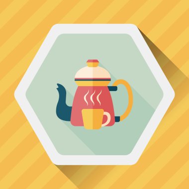 kahve çaydanlık ve bardak uzun gölge, eps10 düz simgesi