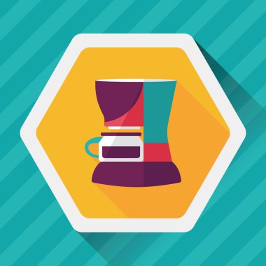 Kahve makinesi düz simgesi, uzun gölge, eps10