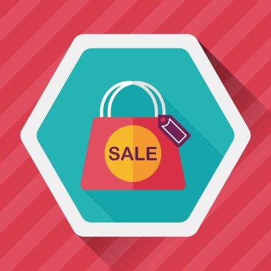 kağıt çanta düz simgesi uzun gölge, eps1 ile alışveriş