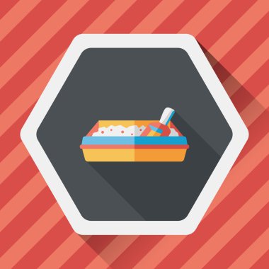 Evde beslenen hayvan kedi çöp kutusu düz simgesiyle uzun gölge, eps10