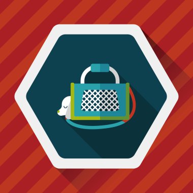 Evde beslenen hayvan köpek seyahat kafes düz simgesiyle uzun gölge, eps10