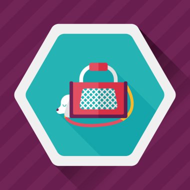 Evde beslenen hayvan köpek seyahat kafes düz simgesiyle uzun gölge, eps10