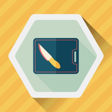 uzun gölge ile yönetim kurulu ve bıçak düz simgesi doğrama mutfak eşyaları,