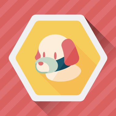 Evde beslenen hayvan köpek ağız kapak düz simgesiyle uzun gölge, eps10