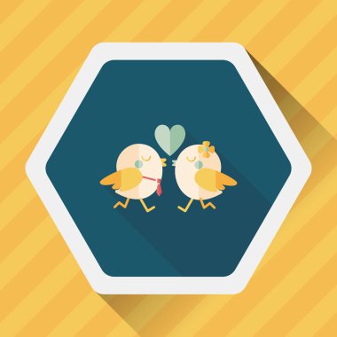 Sevgililer sevgilisi kuş düz simgesi ile uzun gölge, eps10