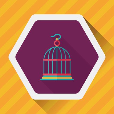 Evde beslenen hayvan kuş kafesi düz simgesi ile uzun gölge, eps10