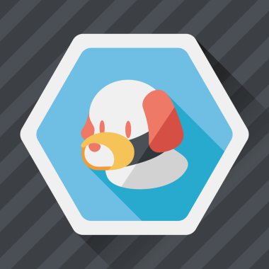 Evde beslenen hayvan köpek ağız kapak düz simgesiyle uzun gölge, eps10