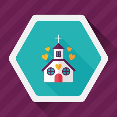 Sevgililer günü düğün kilise düz simgesiyle uzun gölge, eps10