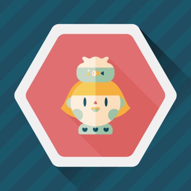 Evde beslenen hayvan balık ve kız arkadaşlık düz simgesi ile uzun gölge, eps10