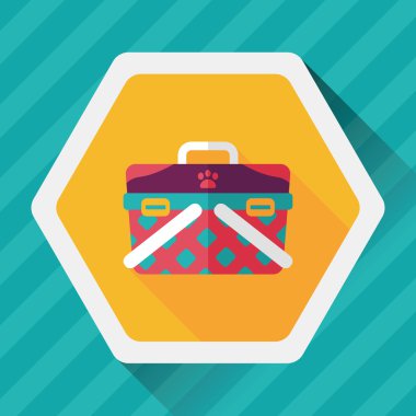 Evde beslenen hayvan köpek seyahat kafes düz simgesiyle uzun gölge, eps10